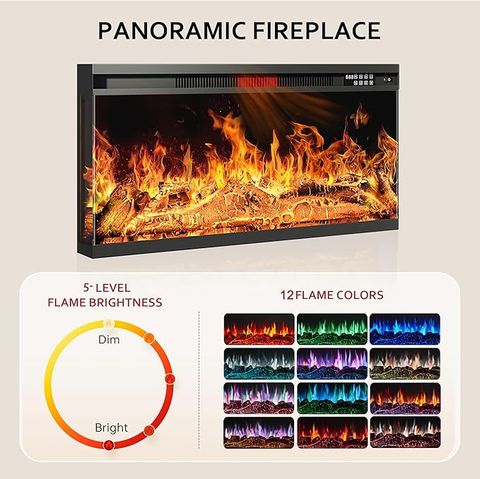 oneinmil 80'' Fireplace TV Stand with 3-Sided Glass, TV Cabinet for T...