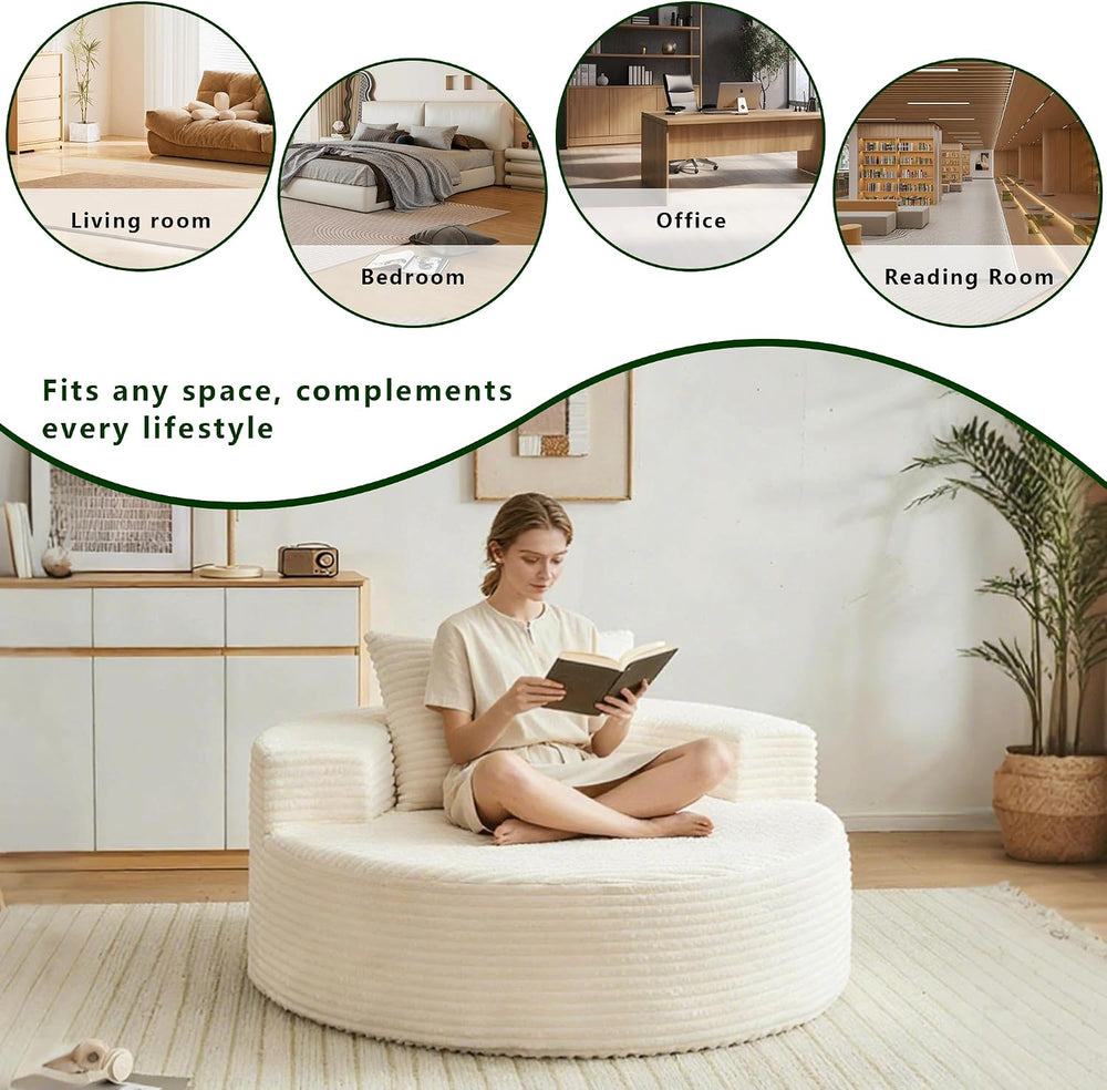 ClinQ 55" Oversized Round Chaise Lounge Chair Indoor, 2.5CM Corduroy Cha...