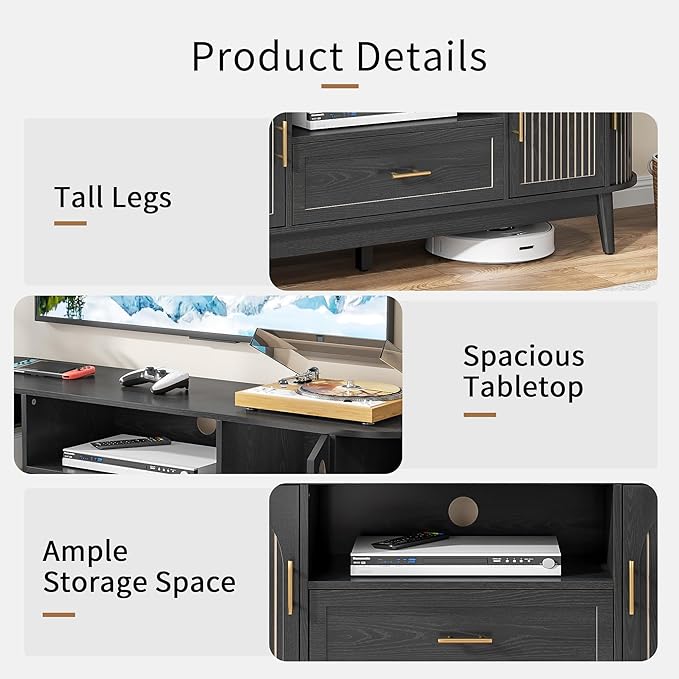 70" Fluted TV Stand for Tvs up to 80", Mid-Century Modern Entertain...