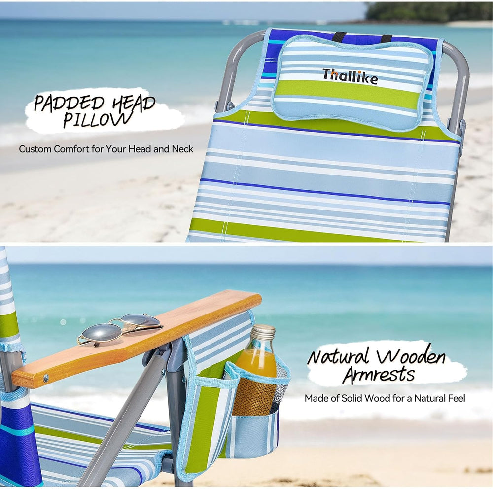 Backpack Beach Chair Wide Seat High Back Folding Camping Chair for Adults 5-P...