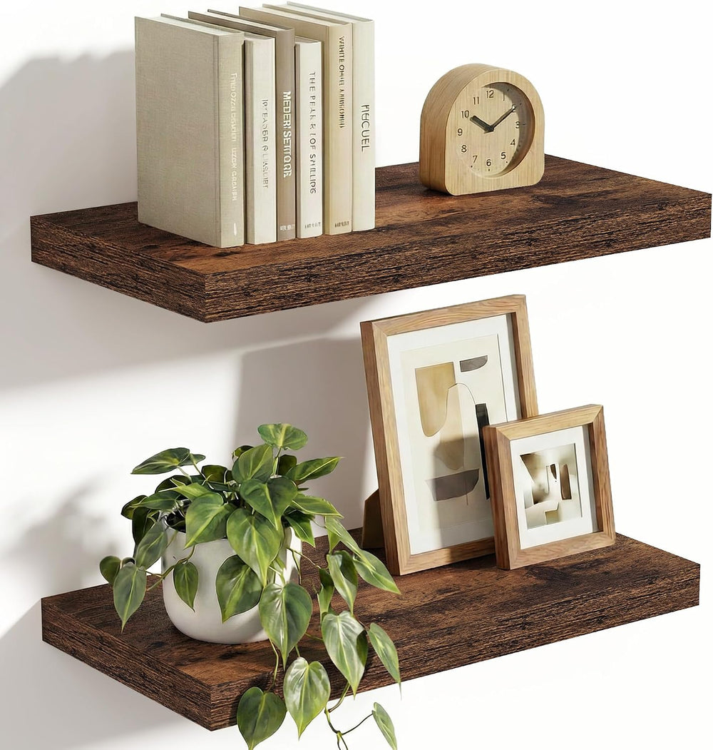 Vivelove 10 in Deep Floating Shelves 16” Set of 2, Rustic Brown
