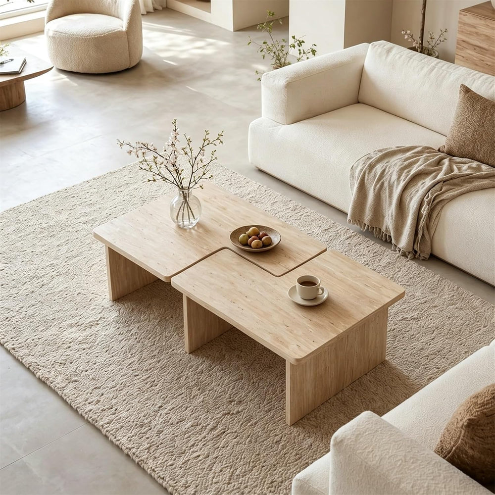 Modern 2Pcs Modular Table Set, Square Nesting Living Room Decor | Premium MDF...