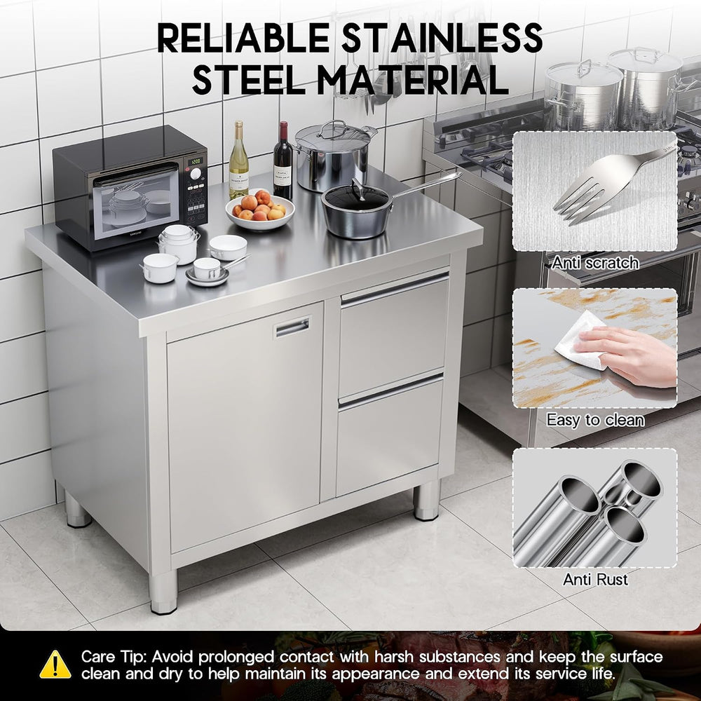 SPECRAFT 24x36 Inch Stainless Steel Cabinet Kitchen Prep Table with Door and ...