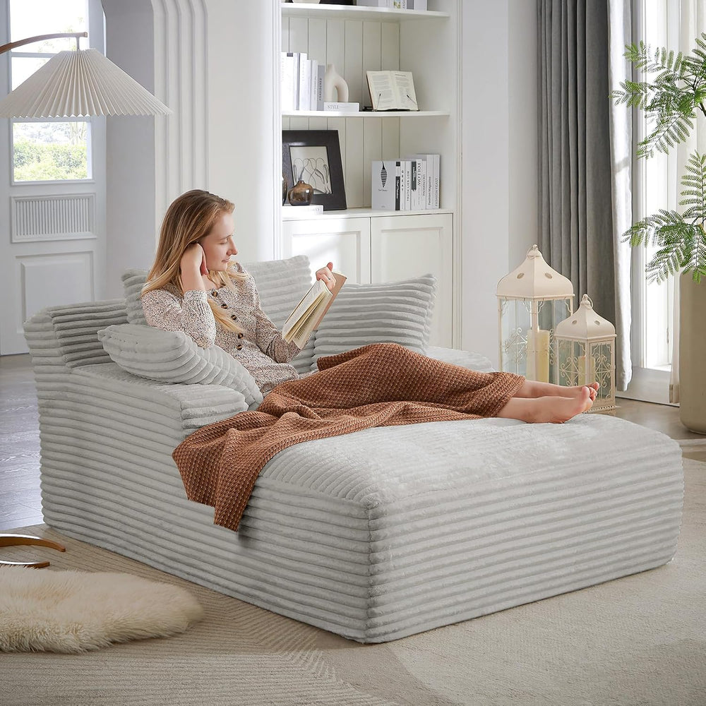 Oversized Chaise Lounge Chair Indoor,50"W Upholstered Corduroy Sofa w/ 3...