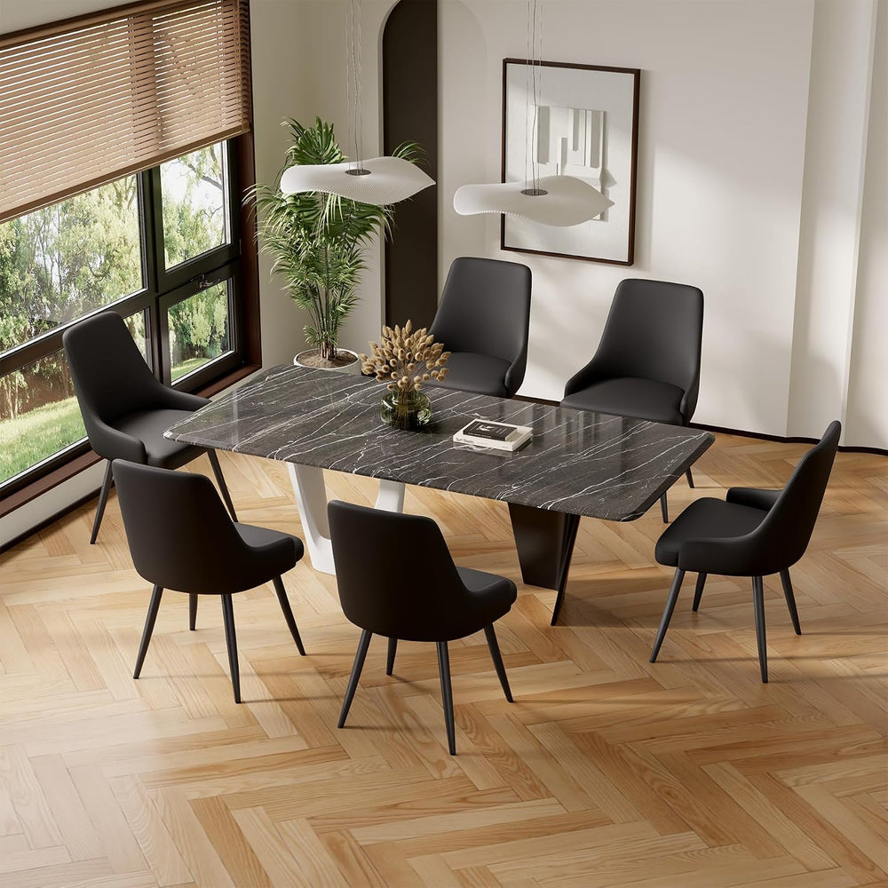 Faux Leather Chairs Set of 4, Waterproof Padded Seat,Black | Modern Dining Ch...