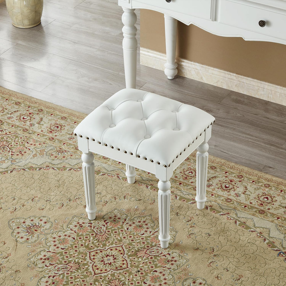 Vanity Bench Stool with Microfiber Leather Cushion, Vanity Chair Ottoman Dres...