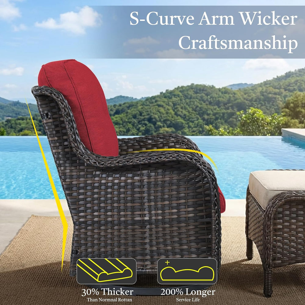 Outdoor Swivel Rocker Patio Chairs with Side Table 3 Pieces PE Wicker Patio F...