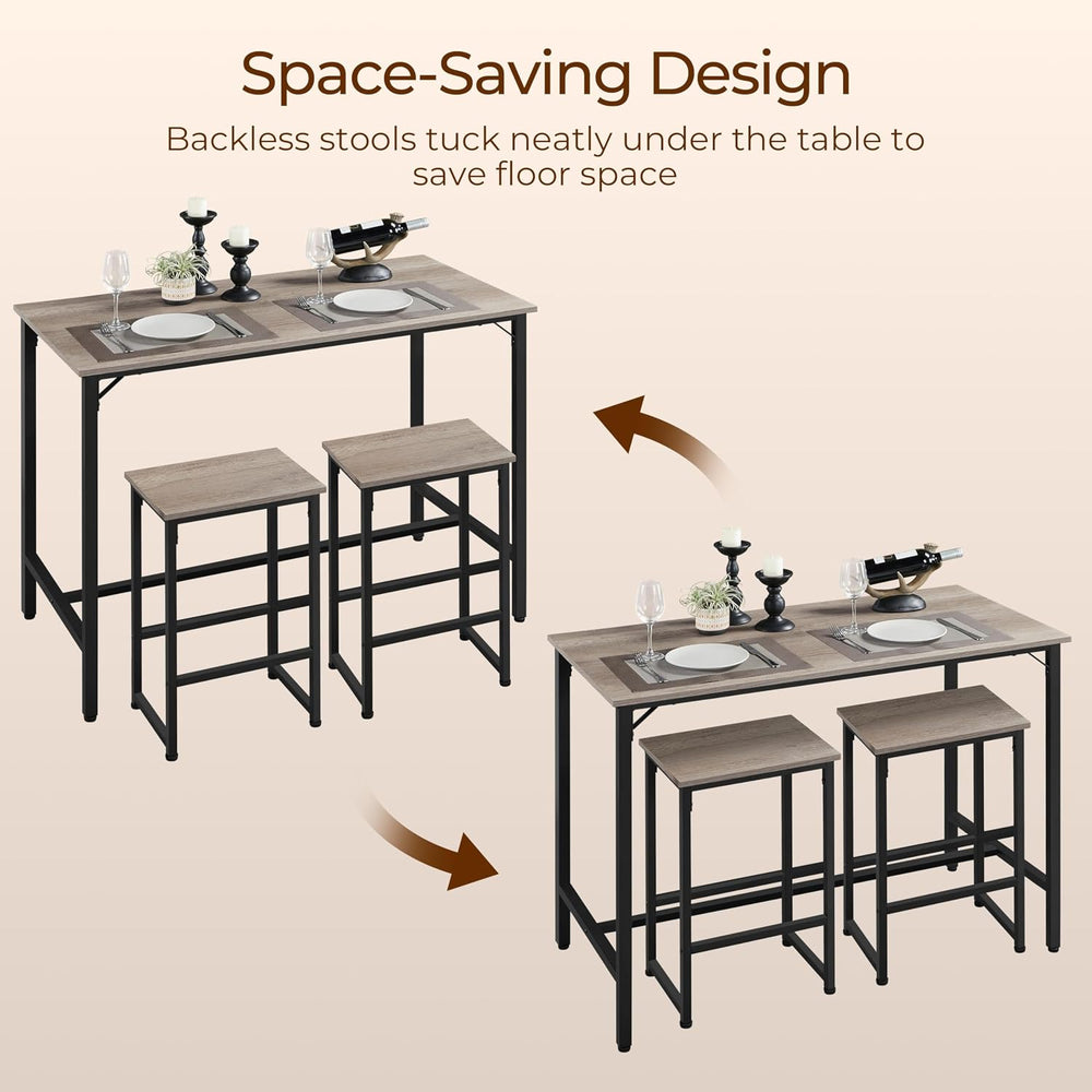 Yaheetech Counter Height Table, 47.5" Bar Table and Chairs Set for 2, Gray