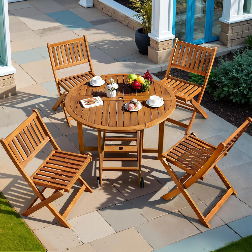 Greesum 5 Piece Patio Dining Set Outdoor Acacia Wood Furniture All-Weather Fo...