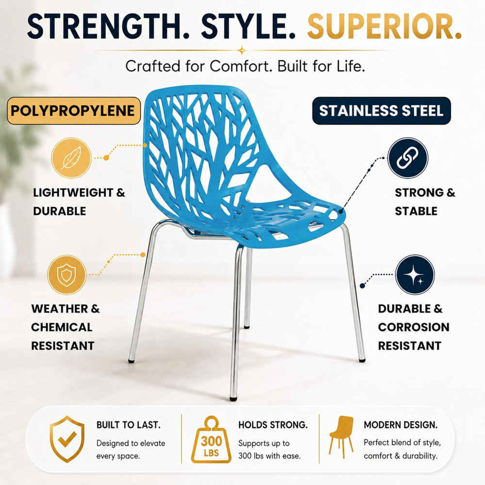LeisureMod Asbury Modern Dining Chair, Blue, Polypropylene Seat | Chrome Legs...