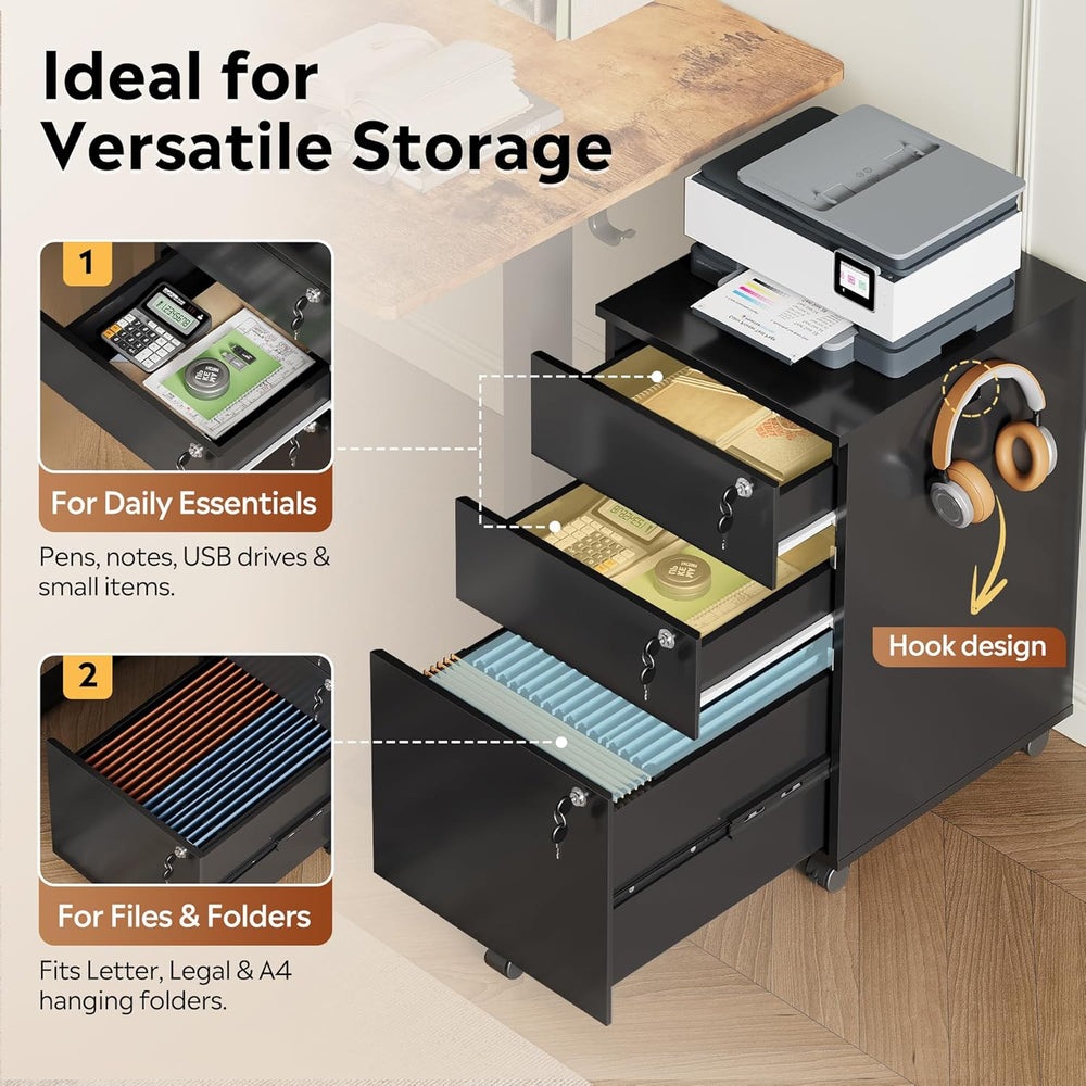 DEVAISE 3 Drawer File Cabinet with Individual Locks, Wood Filing Cabinet for ...