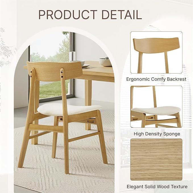 Wooden Dining Chairs Set of 6, Upholstered Modern Dining Room Chairs, Mid Cen...