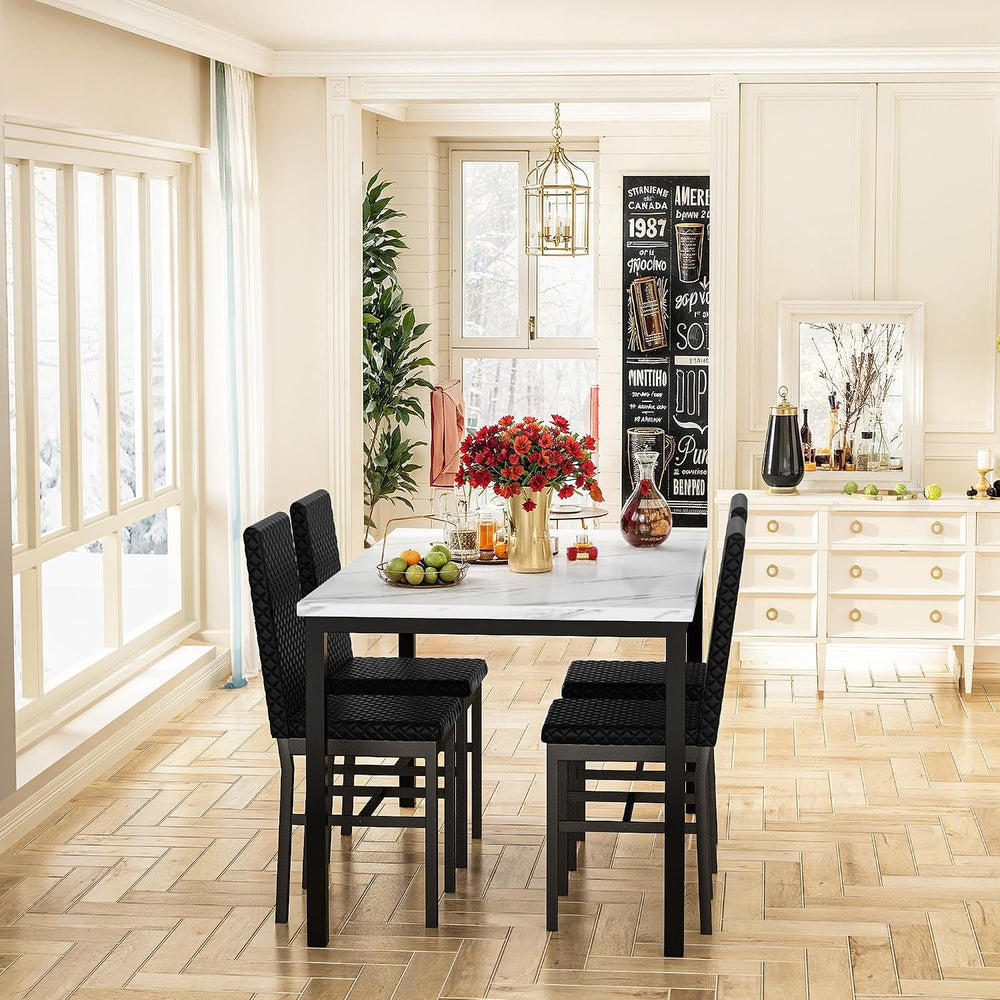 Hooseng Kitchen Table Set 5 Piece Dining Room Table Set Marble Dining Table 4...