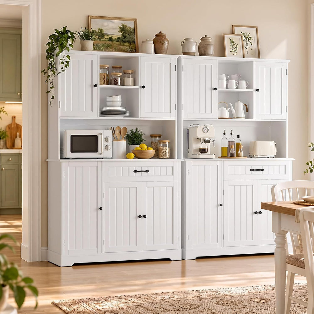 Gizoon Large Kitchen Pantry Cabinet Set of 2 with Door and Shelves White
