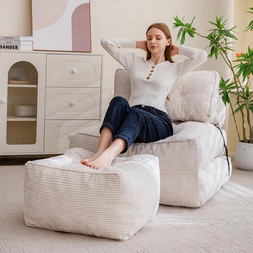 HIGOGOGO Square Stuffed Pouf Ottoman, Corduroy Poufs with Foam Chunk Filling,...