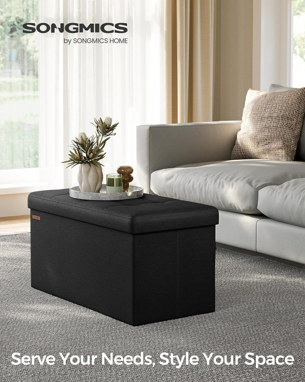 SONGMICS 30 Inches Folding Storage Ottoman Bench, Load 660 lb | Ottoman Foot ...
