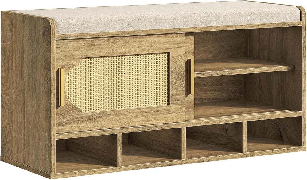 Shoe Storage Bench, 39.4" Entryway Bench with Linen Seat Cushion, 3-Tier...
