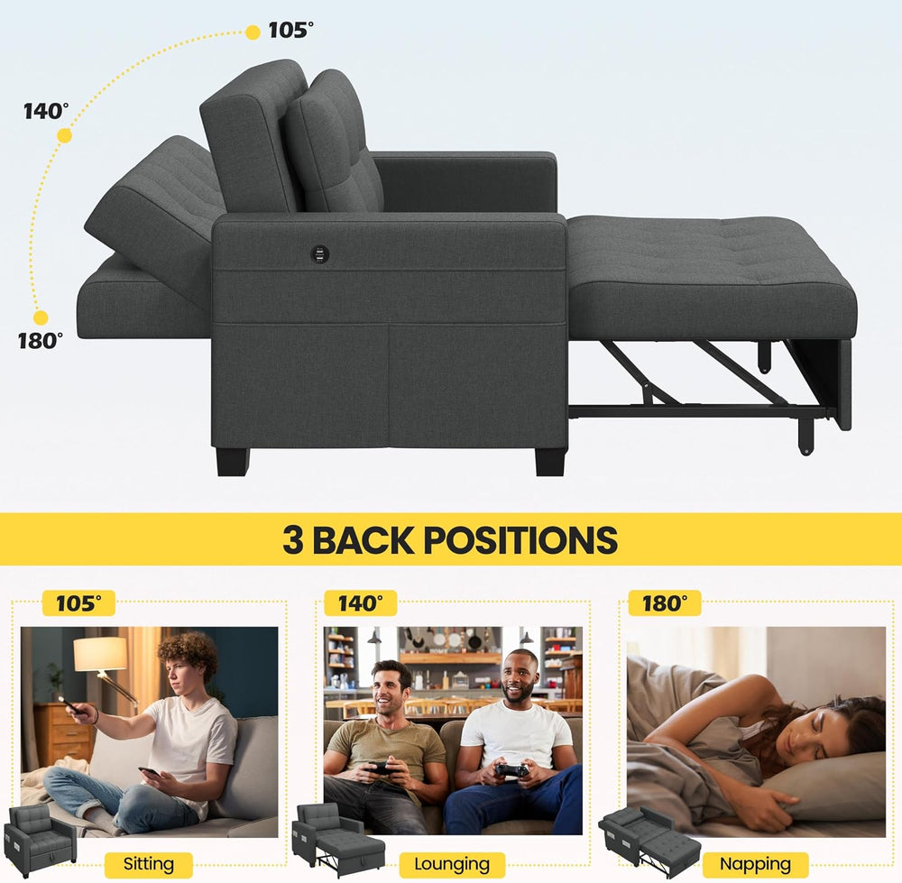 Yaheetech Convertible Futon Sofa Bed 3-in-1 Sleeper Chair Bed Tufted Couch wi...