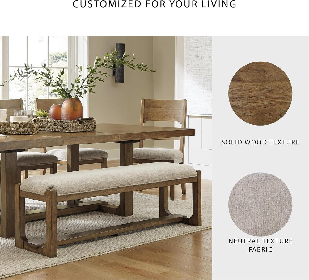 Signature Design by Ashley Cabalynn Farmhouse Upholstered Dining Bench, Foam ...