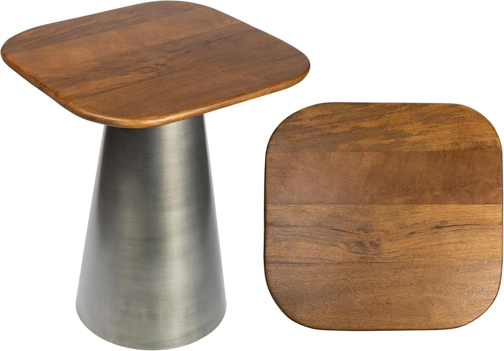 JONATHAN Y Skye Industrial Solid Mango Wood Square End Table with Tapered Met...