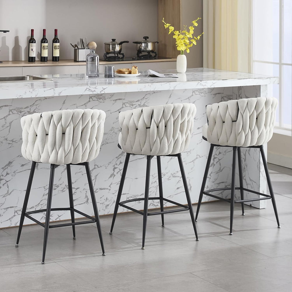 BFZ Swivel Bar Stools Set of 3, 26" Counter Height Barstools, Beige | Fa...