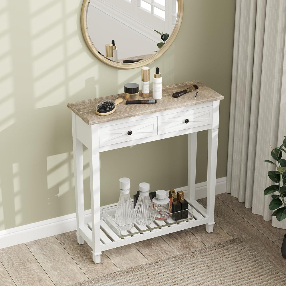 kinbor Narrow Console Table with Drawers, Small Entryway Table, White