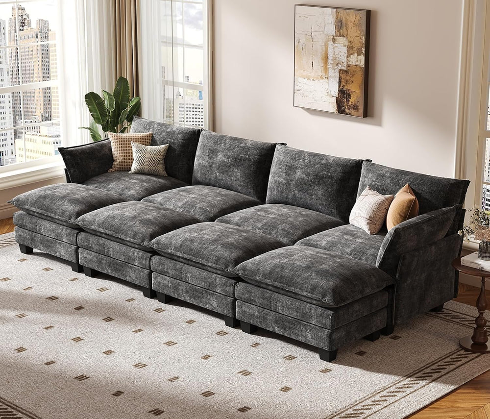 KKL 120" Huge Modular Sectional Sofa Bed, 8 Seater Convertible J/L/U-Sha...