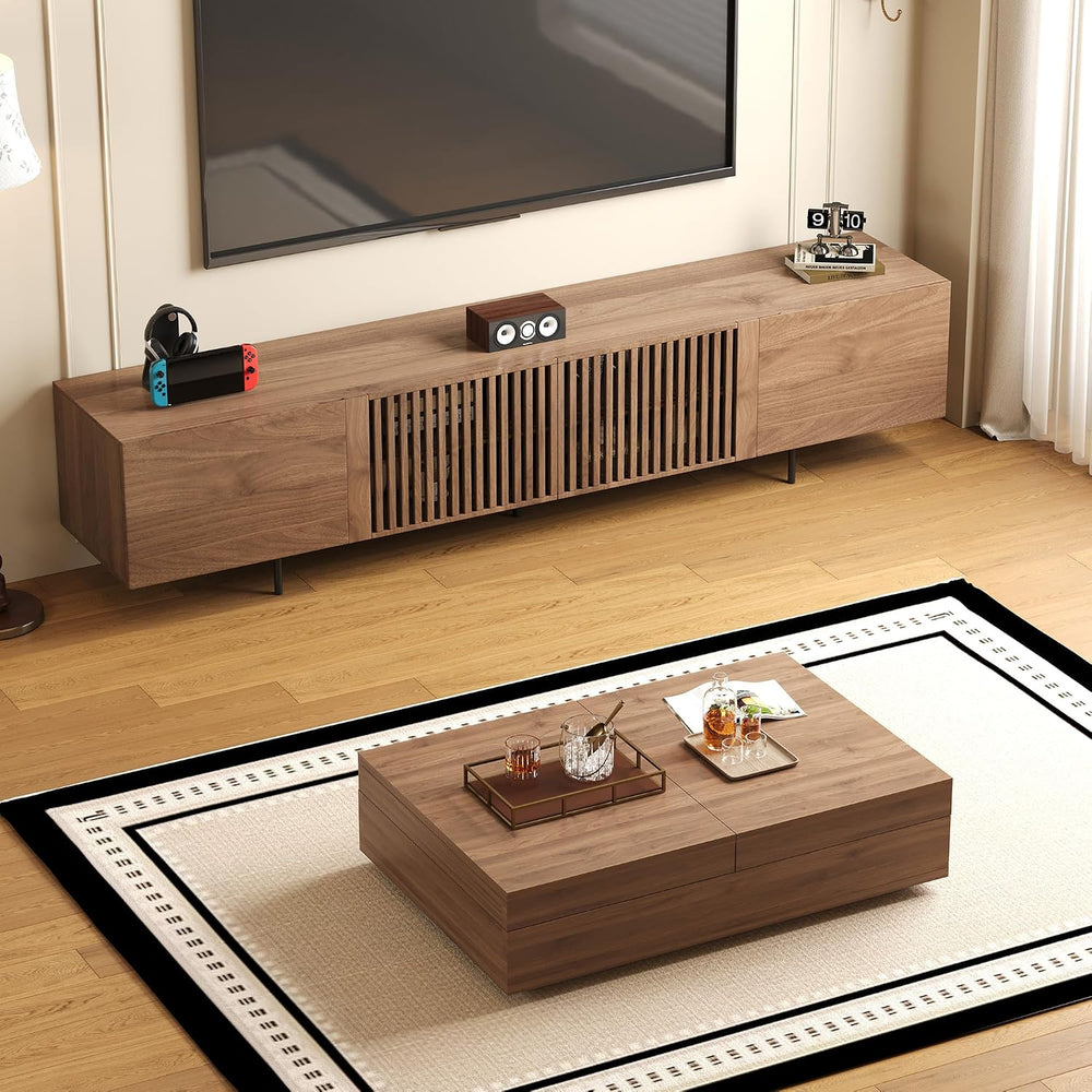 Mid-Century Modern TV Stand and Expandable Coffee Table Set | Walnut Finish, ...
