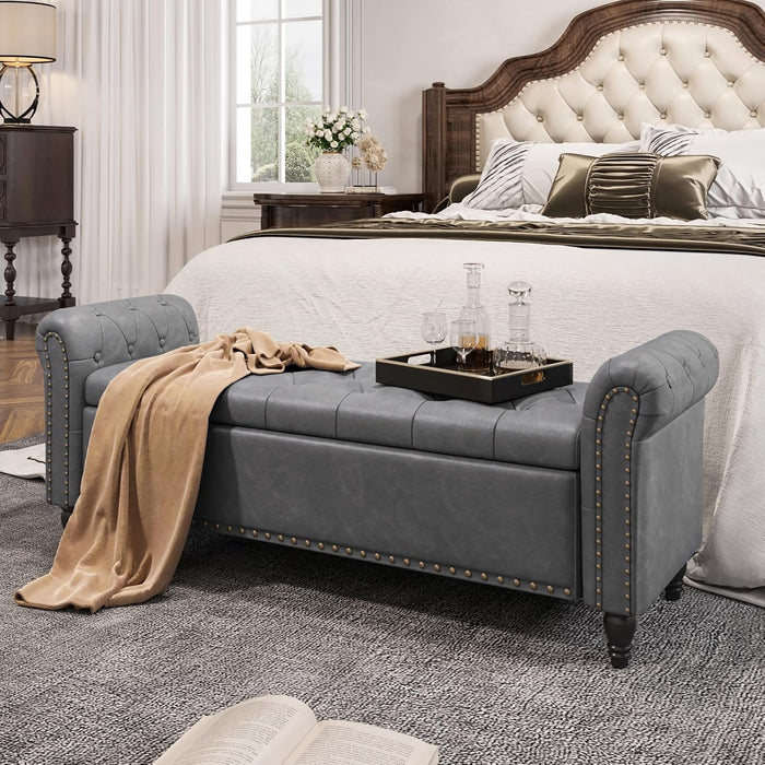 FiveWillowise 55" Bedroom Bench, End of Bed Bench with Storage, Grey