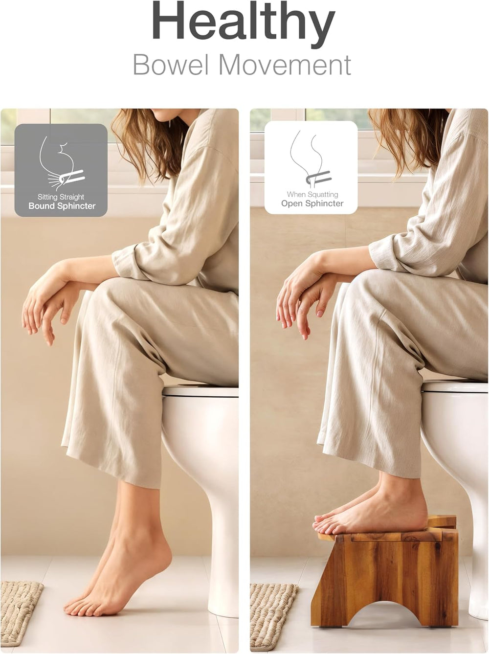 7โ Acacia Wood Foldable Toilet Stool,Round Edge No Assembly Required