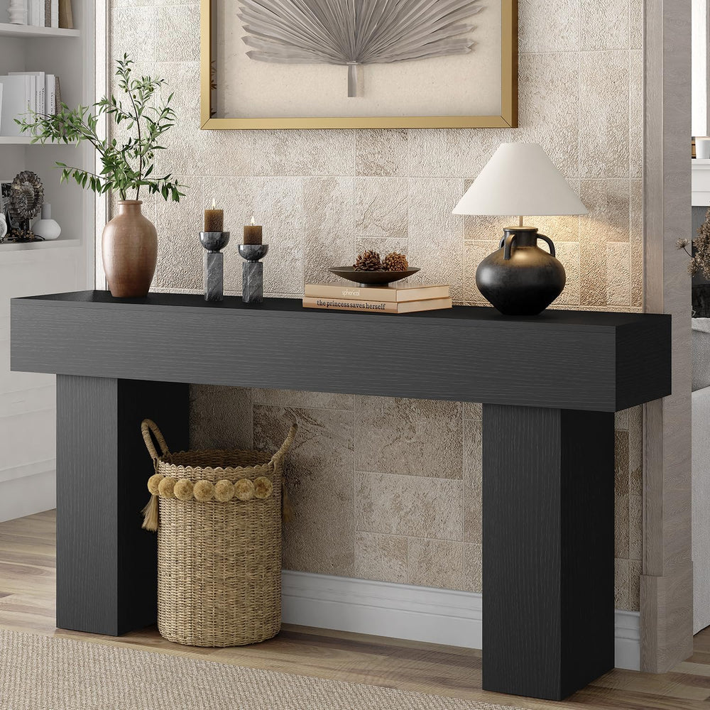 63 Inch Long Console Table for Entryway, Farmhouse Wood Rectangular Sofa Tabl...