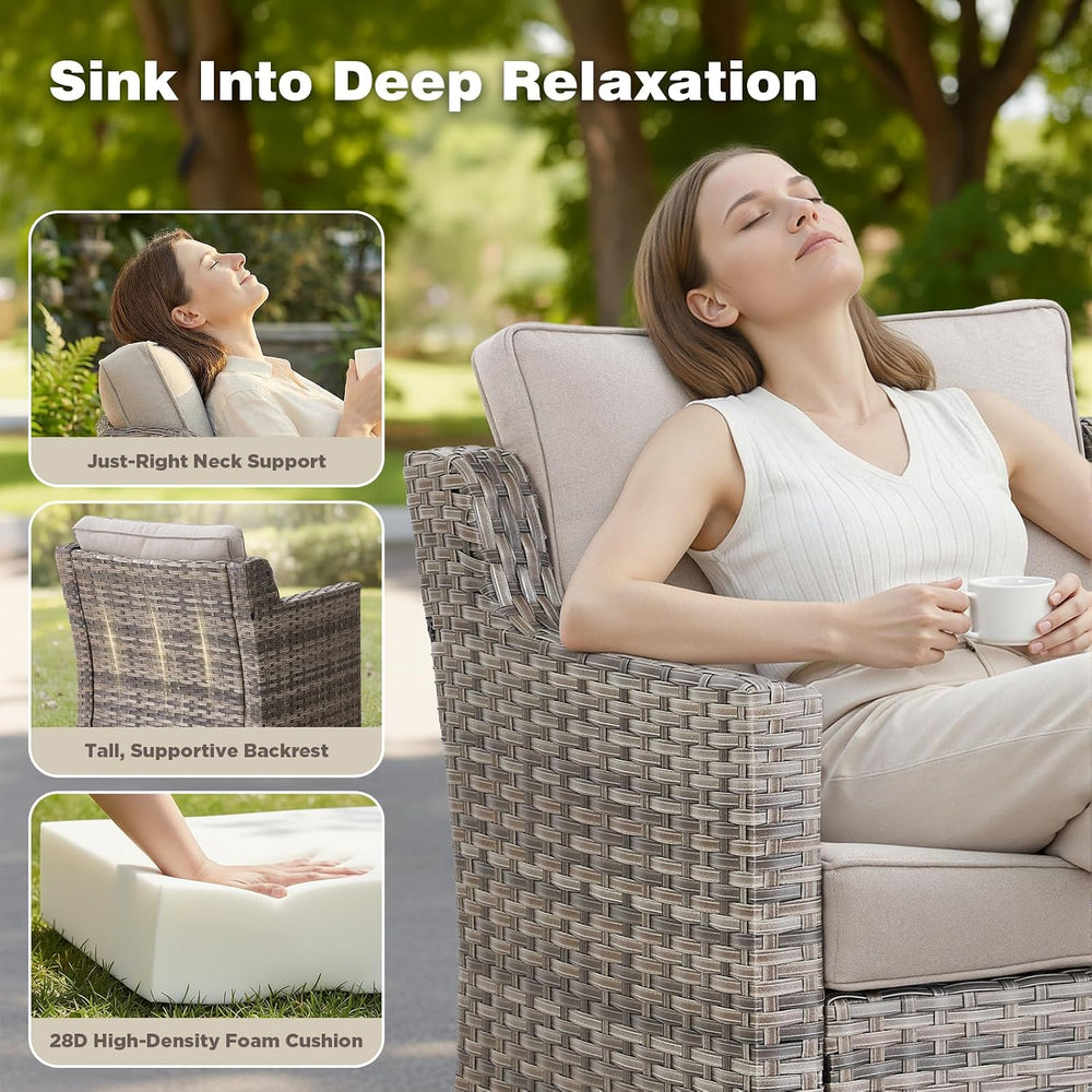 Belord Patio Wicker Swivel Rocker Patio Chairs with 3-Seater Sofa, Outdoor Ra...