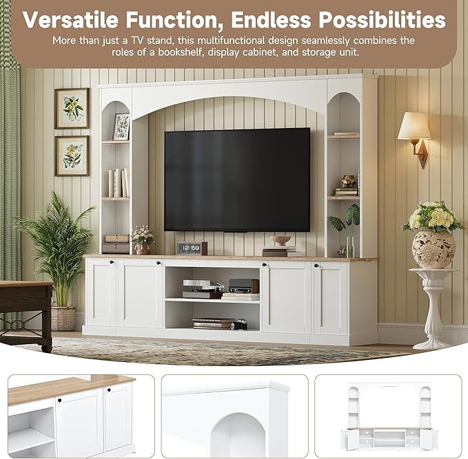 Merax Elegant Arched Entertainment Center Wall Unit with Bookshelf, Minimalis...