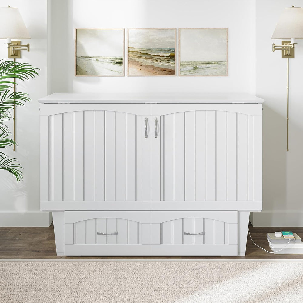 AFI, Nantucket Murphy Bed Chest Full with 6" Mattress & Drawer, White