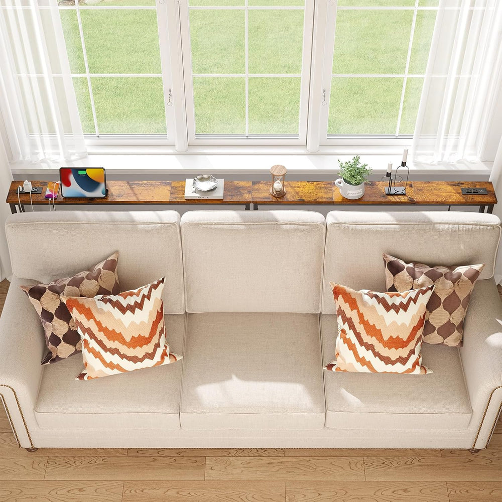 ELYKEN 94.5" Narrow Console Sofa Table with Power Outlet, 5.9'' ...