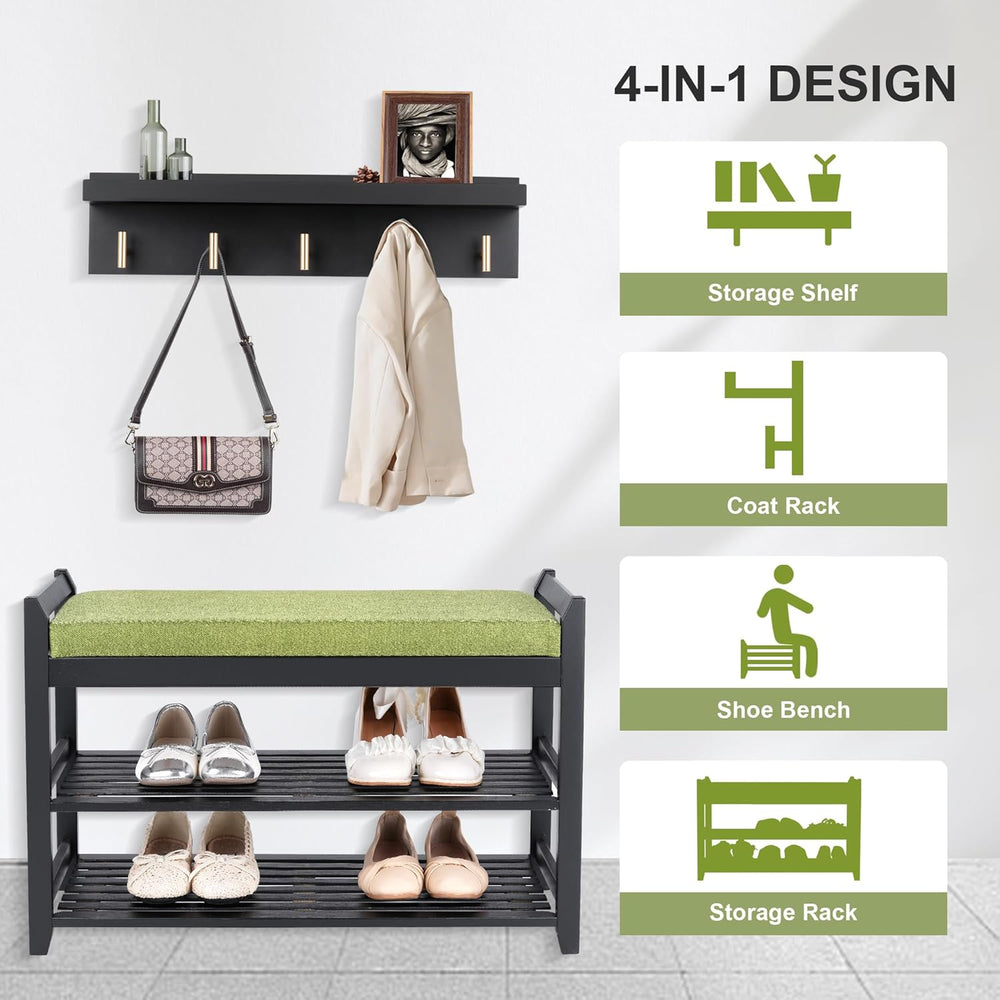 PETKABOO Shoe Rack for Front Door Entrance, 28” Entryway Bench with Coat Rack...