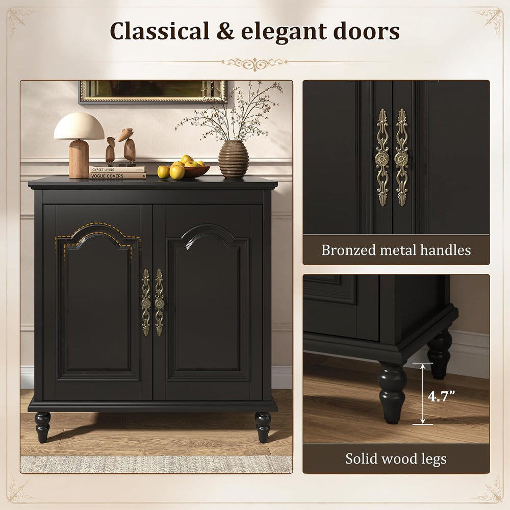 32" Black Buffet Cabinet with Storage, Farmhouse Sideboard Cabinet