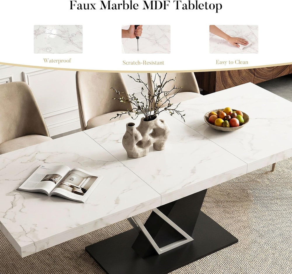 COSIEST 59'' to 78.7'' Extendable Dining Table for 4-8, Faux ...