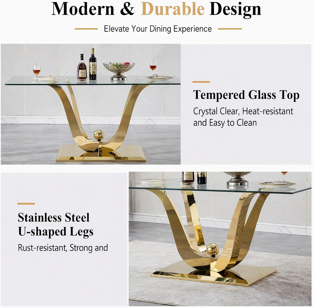 HomVent 70'' Glass Dining Table Set for 4, Modern Rectangle Kitchen T...