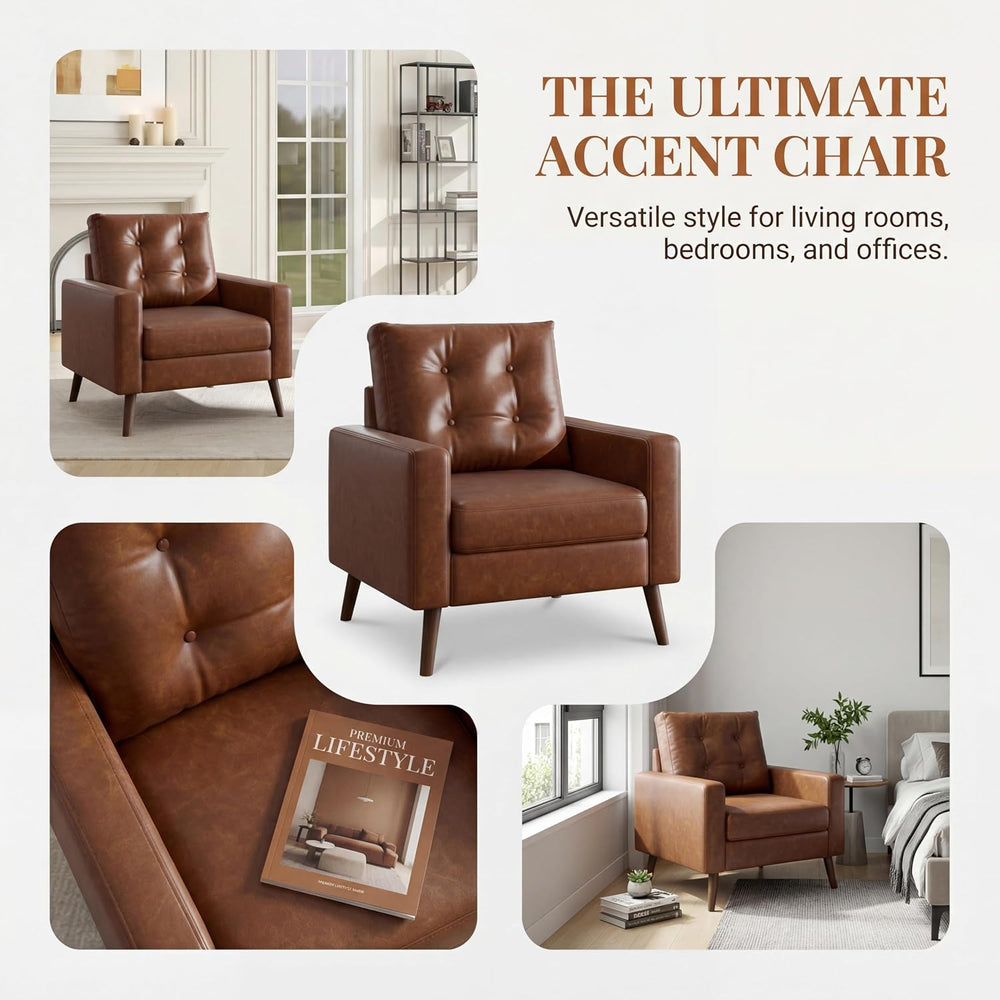 HNY Brown Faux Leather Tufted Accent Chairs