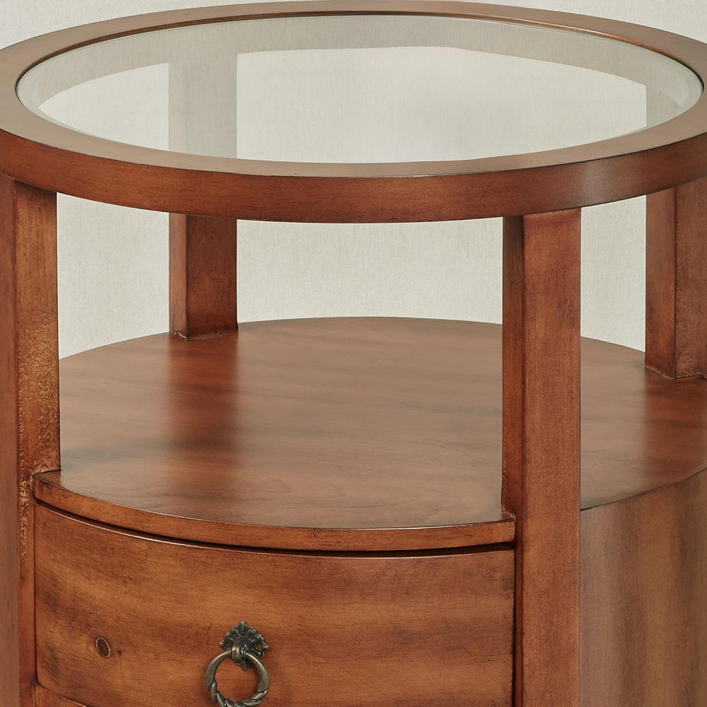 Louis Round Side Cabinet | Regal Walnut Finished Wooden Furnishing | Two Stor...