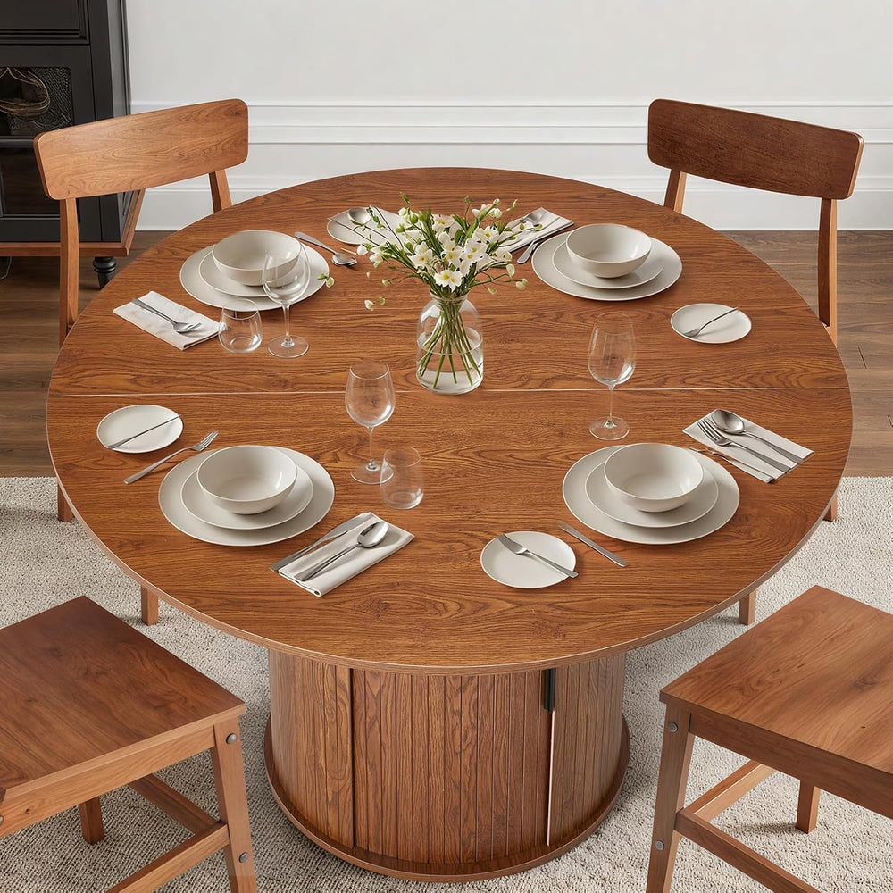AVAWING 47-inch Round Dining Table for 4-6, Circle Fluted Kitchen Table with ...