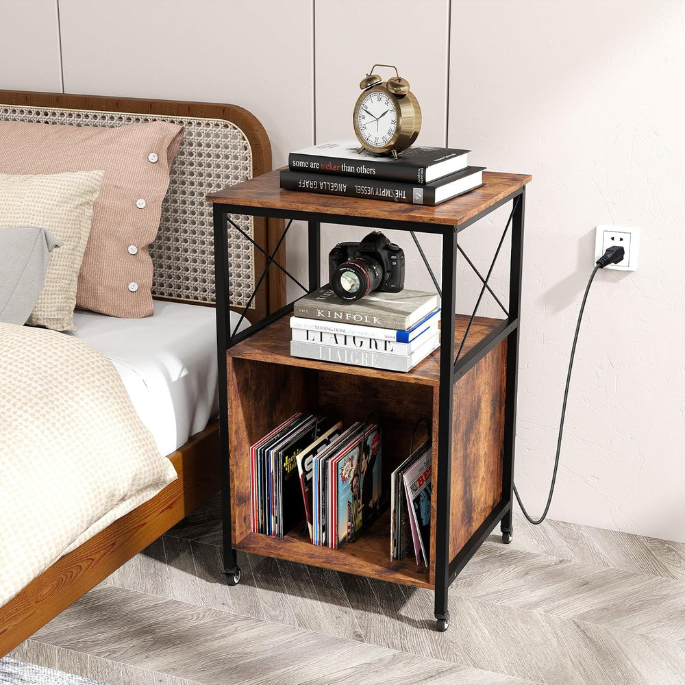 LOKO 3-Tier Rolling Record Player Stand, Mobile Turntable Stand with Power Ou...