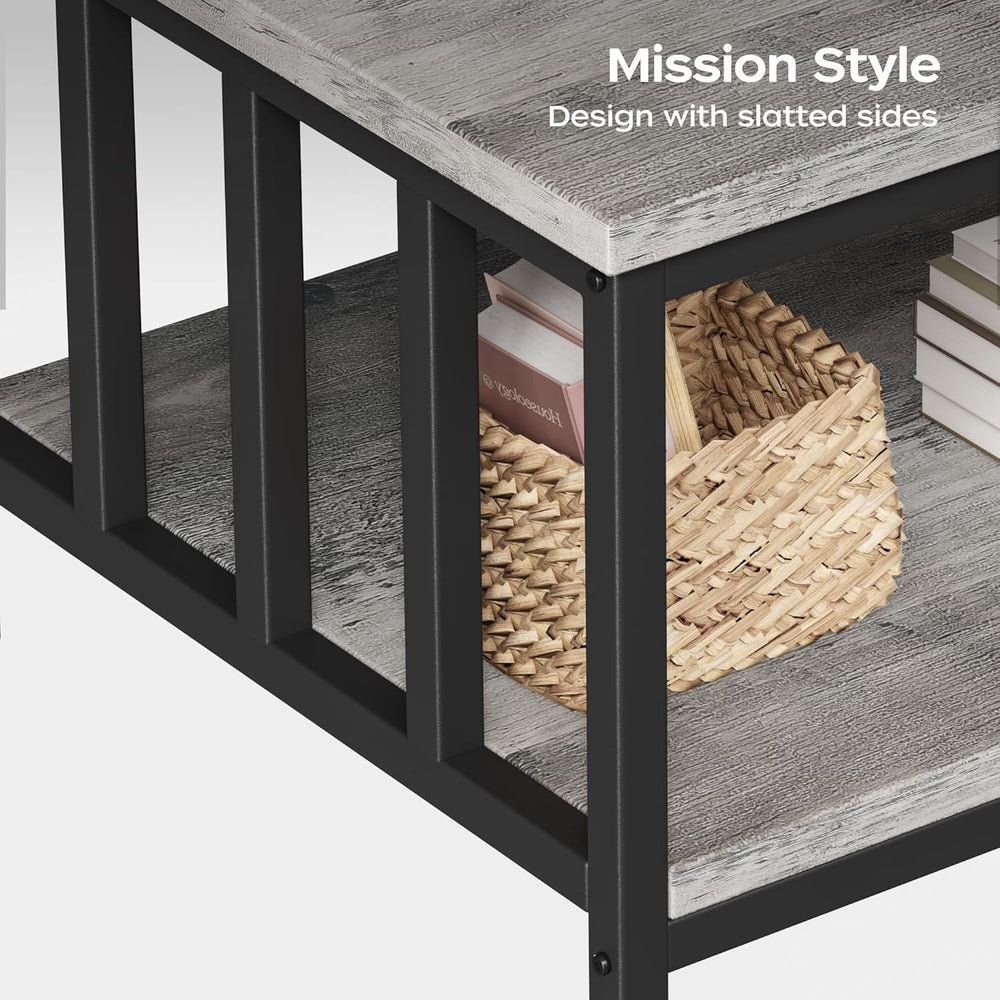 Homeiju Coffee Table for Living Room with Slatted Sides Frame, Modern Farmhou...