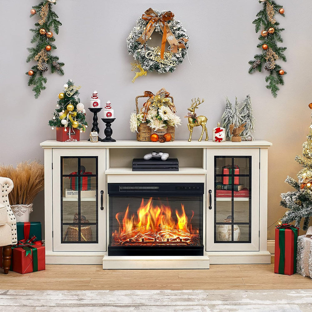 AMERLIFE 3-Sided Glass Fireplace TV Stand for TVs up to 65'' with 12 ...