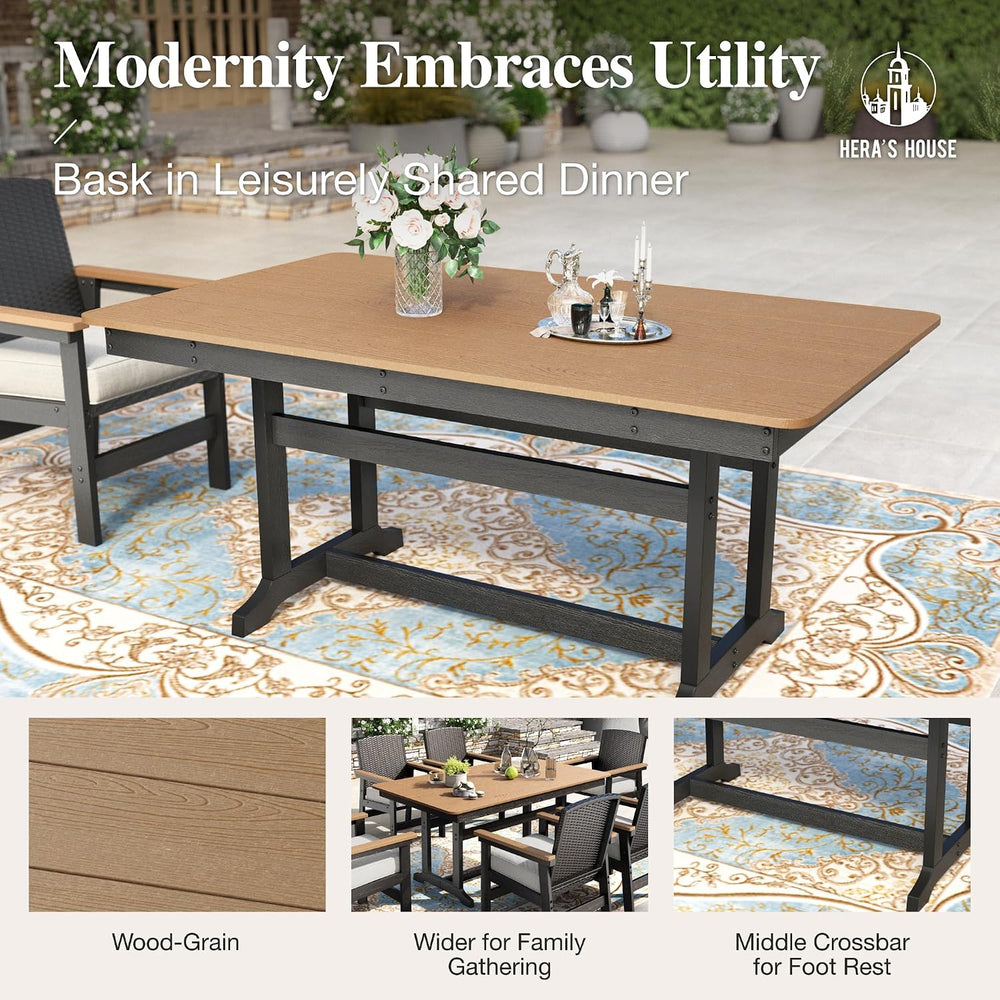 7PC Patio Dining Set for 6, HDPE Outdoor Table & 6 Chairs