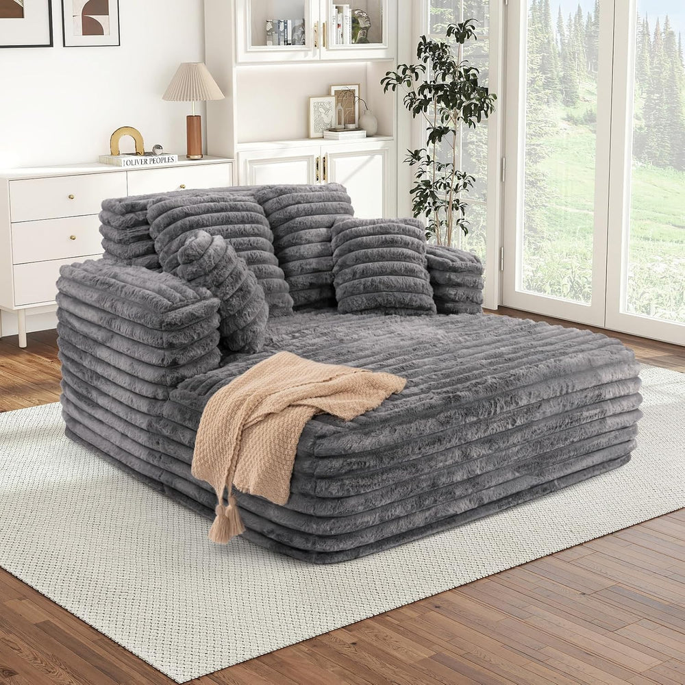 Chaise Lounge Chair Indoor, Comfy Corduroy Plush Fluffy Foam Floor Compressed...