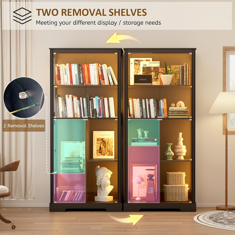 Gurexl Modern Glass Display Cabinet with Human Body Sensor, 7-Tier Curio Cabi...