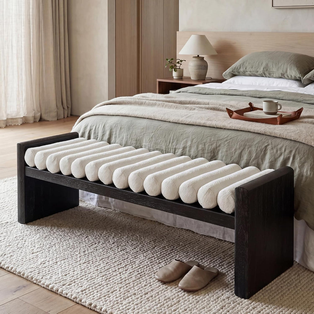 Virubi 62.8" Modern Chenille Upholstered End Bed Bench with Rolled Cushi...
