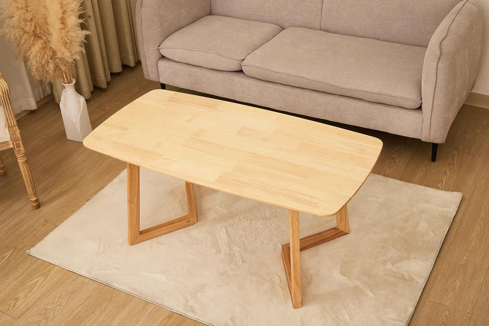 Mid-Century Modern Rectangular Coffee Table, Solid Wood Small Coffee Table wi...